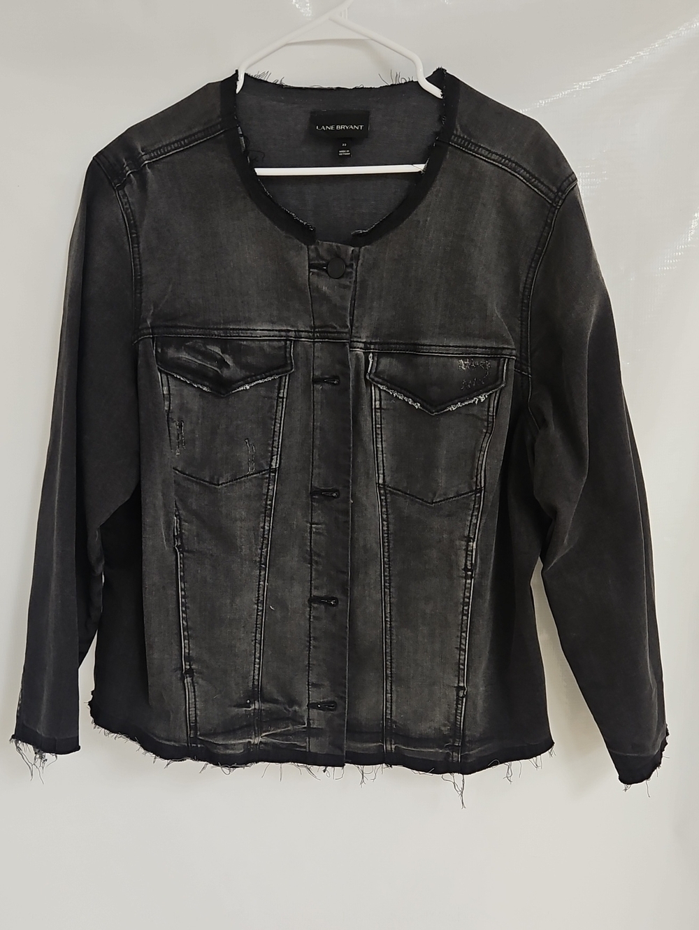 Lane Bryant Washed Black Raw-Edge Denim Jacket